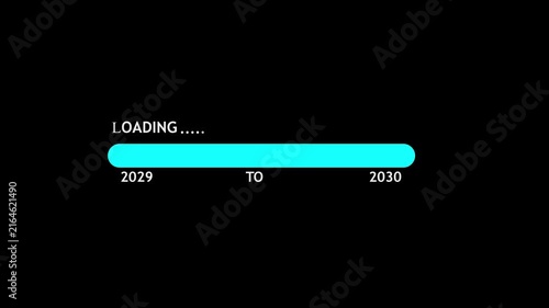 Loading bar graphic showing transition from year 2029 to 2030 on black background