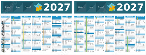 Принти на полотні Avec vacances 2027 - Calendrier 2027 14 mois au format 320 x 420 mm recto verso