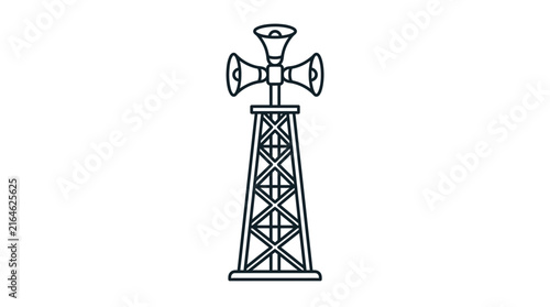 Public Address System Tower with Megaphone Horns and Emergency Warning Siren