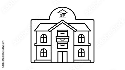 Archive Building and Document Storage Facility Line Art Illustration