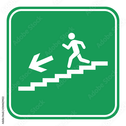 Emergency exit stairway sign with downward arrow safety shelter