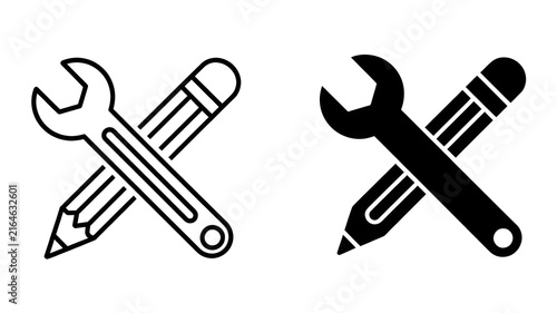 Wrench and Pencil Tools Icons Set