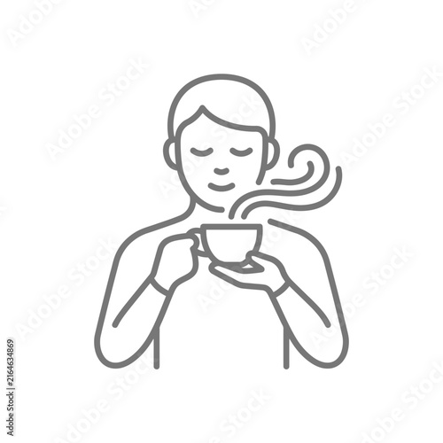Woman Holding and Smiling with Coffee.