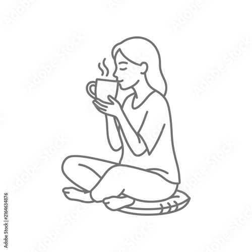 Woman Holding and Drinking Coffee.