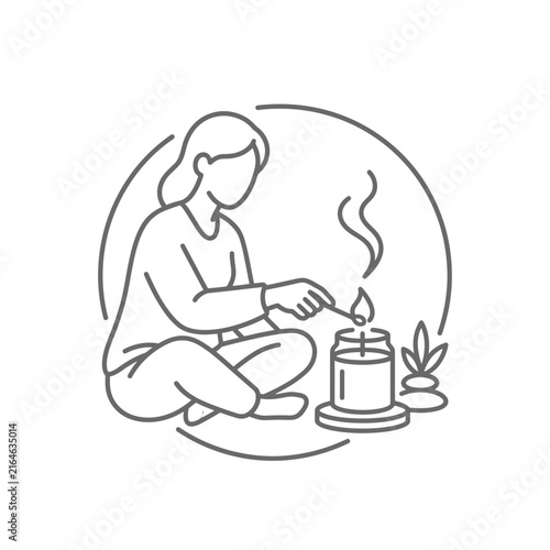 Woman Lighting a Meditation Candle.