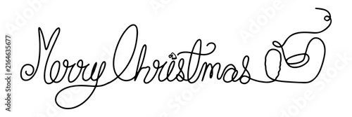 Happy Holidays single continuous line art. Holiday greeting card lettering with festive ornament one sketch outline drawing vector illustration