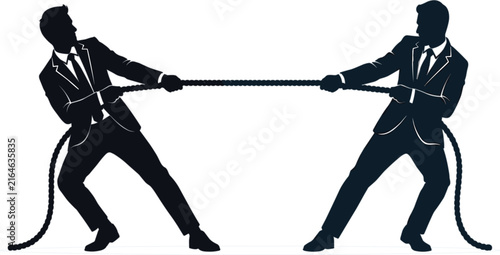 Bild auf Leinwand Silhouettes of businessmen playing tug of war in corporate competition isolated