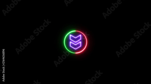 Neon direction arrow icon motion video. down arrow pointing video footage.