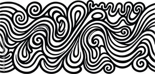 Abstract flowing vector illustration featuring thick black fluid lines on white background creates dynamic wavy patterns for artistic graphic design projects with creative and elegant style.