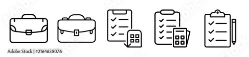 Business management line icons, professional briefcase and checklist vector set, office task and audit symbols