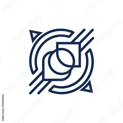 Abstract Geometric Logo Design, Modern Symbol, Minimalist, Blue Lines on White Background