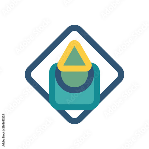 Abstract geometric logo icon with blue rhombus and teal square