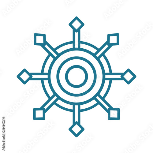 Abstract geometric mandala symbol, circular pattern, technological icon, modern design, blue outline