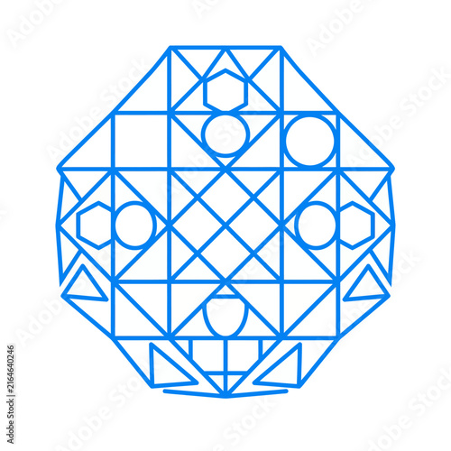 Abstract Geometric Octagon Pattern, Blue Lines, Circles and Hexagons, Clean Design