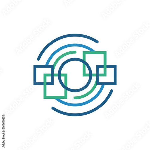 Abstract geometric shapes and concentric circles, digital connection concept