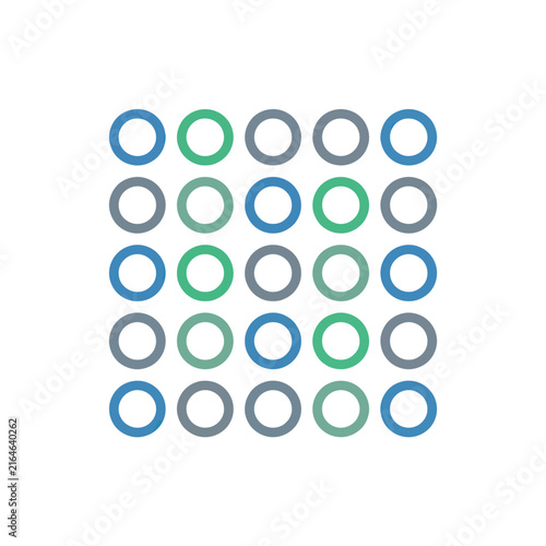 Abstract geometric pattern of colorful circles in a grid, modern design