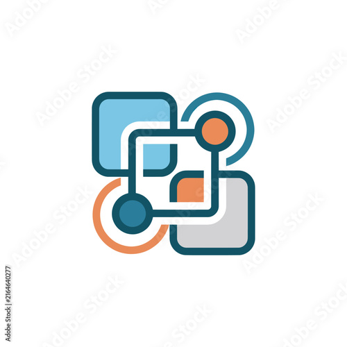 Abstract geometric shapes connected, modern logo design, blue, orange, grey