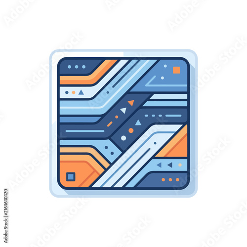 Abstract Geometric Circuit Board Pattern, Technology Design, Blue Orange