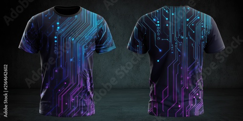 Circuit board pattern tee shirts mockup front and back view design illustration