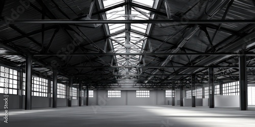 Industrial warehouse interior structural steel framework and architectural design
