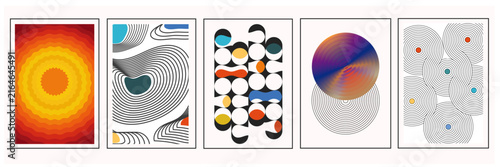 Abstract Geometric Vector Poster Bundle with Concentric Circles, Organic Lines and Colorful Modern Shapes