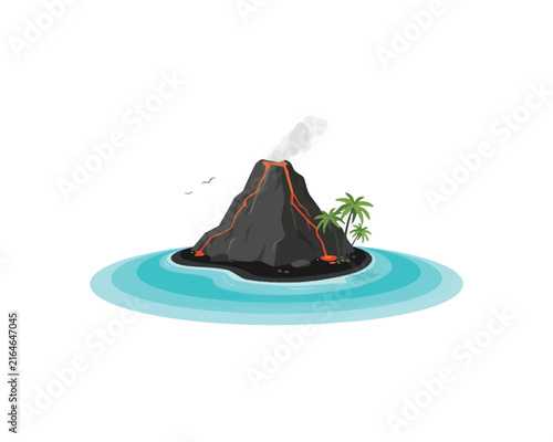 Volcano erupting on a small tropical island