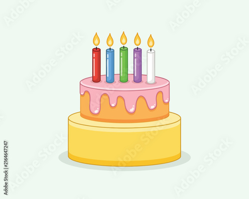 Colorful birthday cake with five candles