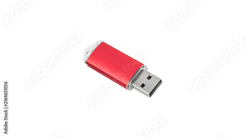 Cuadro en lienzo Red USB Flash Drive Isolated on White Background