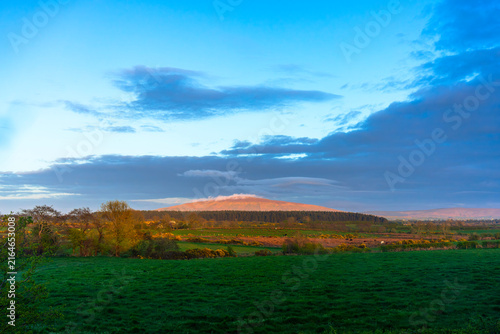 Evening sets over rural landscape in Northern Ireland