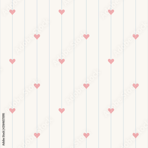 Mini Heart Pinstripe Seamless Pattern on Cream Background