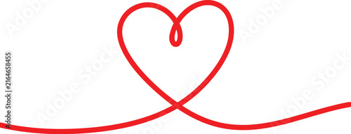 Minimalist red heart shape drawn with a single continuous line on white background