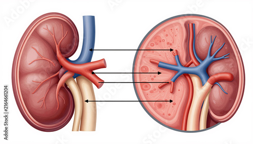 Human Kidney and Microscopic Nephron Anatomy Diagram