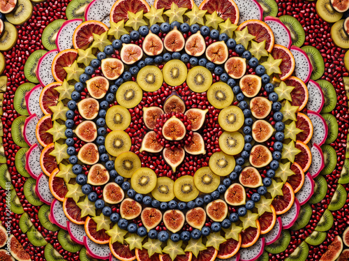 Mandala Pattern of Fruit Slices and Pomegranate Seeds
