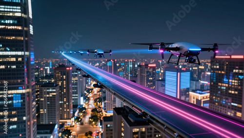 High Speed Autonomous Delivery Drone Fleet on Urban Sky Corridor at Night