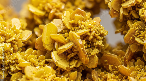 Barium Chromate Precipitation After Chemical Reaction Scientific Macro Photography Bright Yellow Crystal Formation