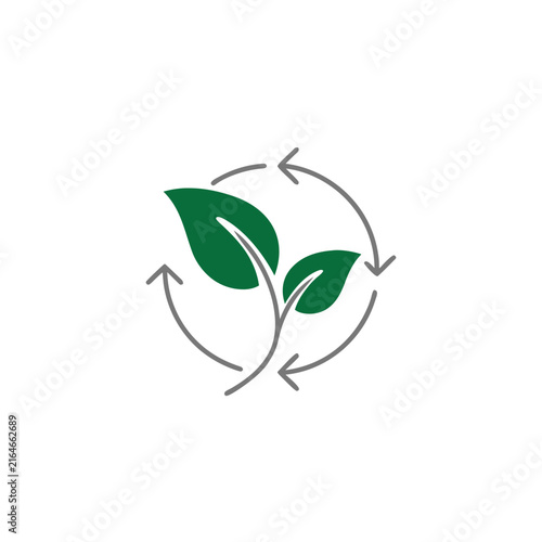 Green leaves recycling cycle with recycle arrow