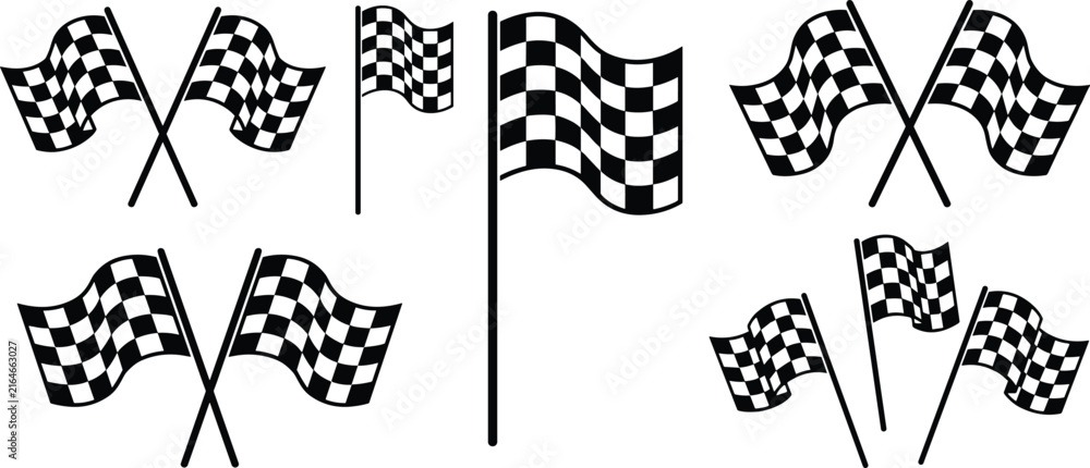 Fototapeta premium Chequered Flag Vector Set Racing Flags Crossed and Single Isolated on White Backgroundv
