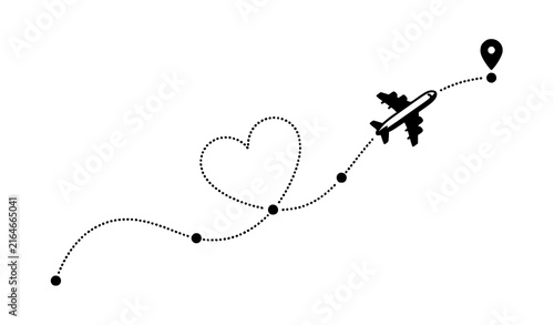 Romantic Airplane Journey with Heart Shaped Dotted Route