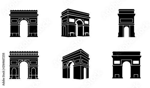Cuadro en lienzo Arc de Triomphe Vector Icons, Paris Landmark Silhouettes, Monumental Arch Design