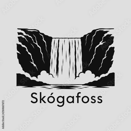Skogafoss Waterfall Iceland Minimalist Vector Logo Design