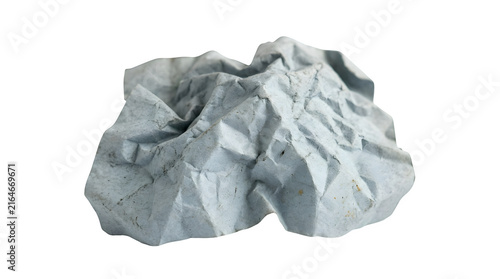 Crumpled light blue paper ball, textured waste paper, abstract wrinkled surface, isolated on white for design elements and backgrounds, a symbol of discarded ideas or environmental concerns.