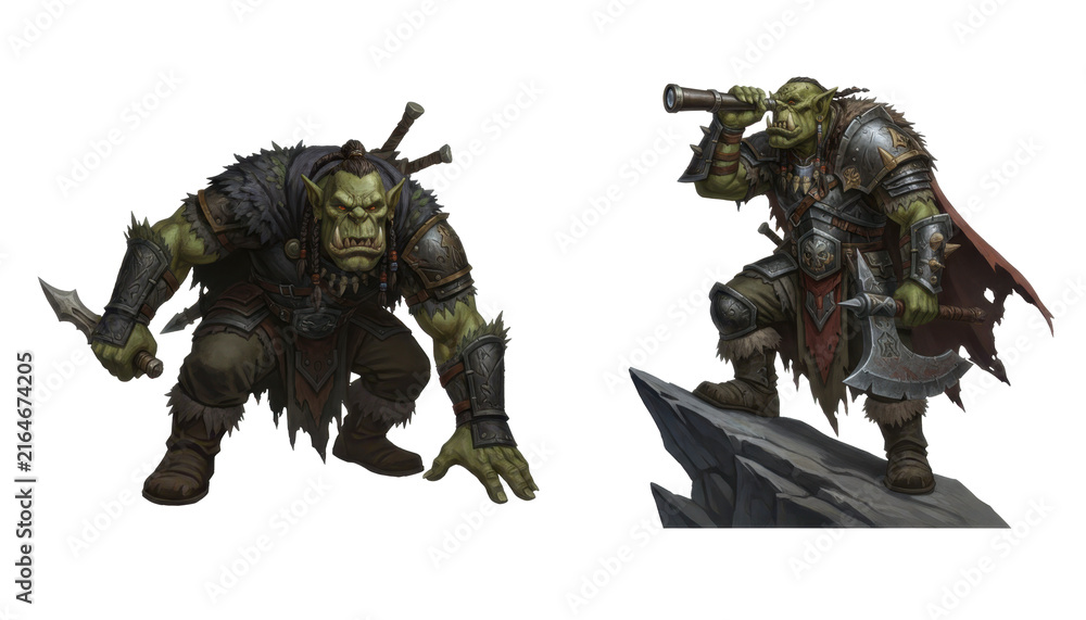 Fototapeta premium Fantasy Orc Warriors in Battle Armor with Weapons