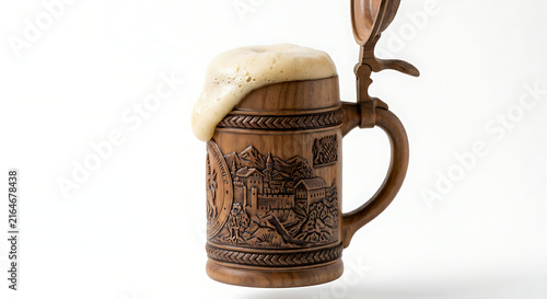 A classic Oktoberfest beer mug filled with golden lager