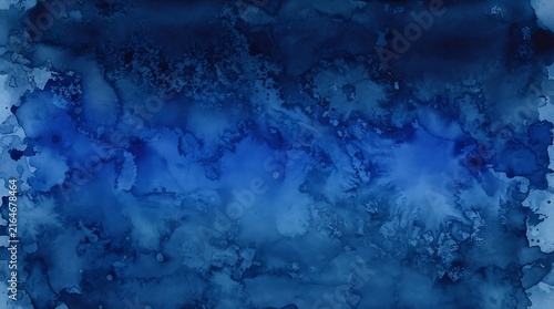 A dark blue watercolor texture background, with deep indigo, ink stains, soft, edges, and organic, liquid patterns resembling, a stormy night, sky or sea