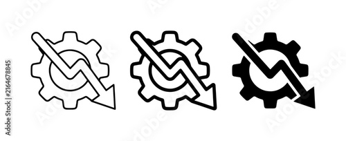 Gear Downward Trend Icons, Production Decline, Industry Crisis, Business Set