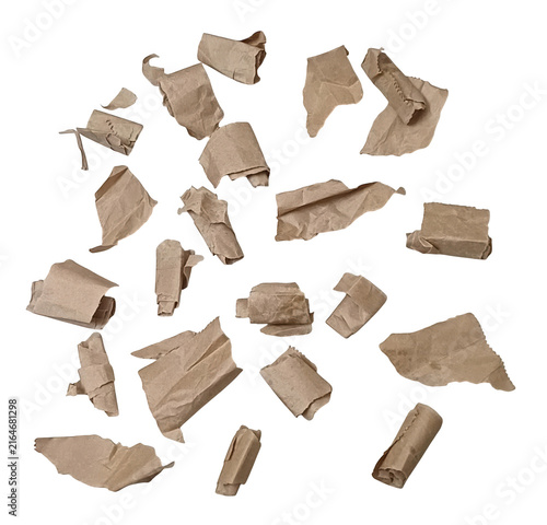 Brown paper cut-out leaves, autumn foliage brown leaves flat lay isolated