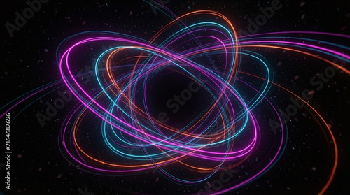 Neon glowing abstract light trails looping in space