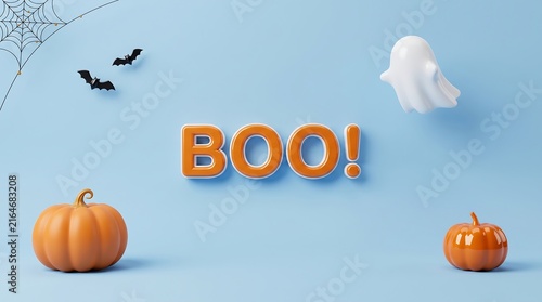 Halloween themed with pumpkins bat and ghost orange
