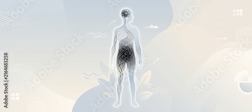 Obraz w ramie Human silhouette with tangled dark lines representing stress or anxiety