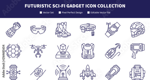 Canvas Print Futuristic Sci-Fi Gadget Icon Collection with Cybernetic Armor and High Tech Gea